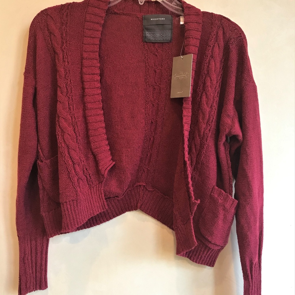 NWT Anthropologie Gunievere RED Open Cardigan M